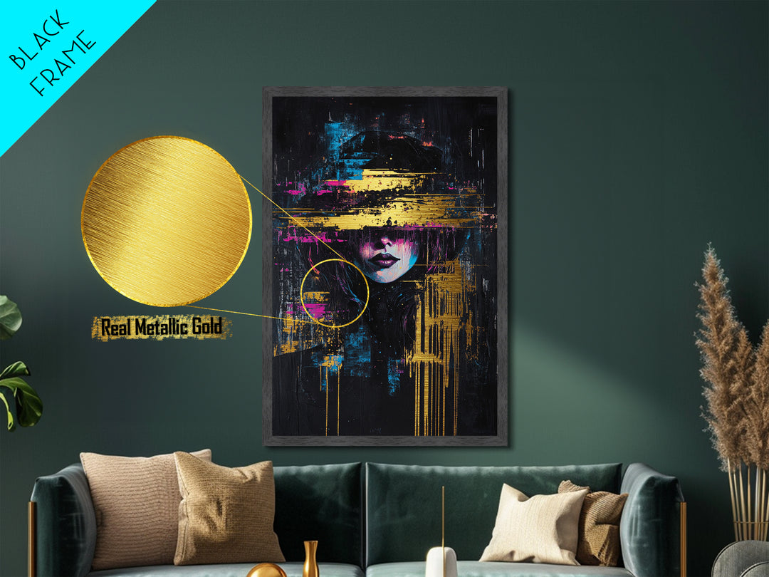 Cyberpunk Witch Portrait, Metallic Gold Art, Halloween Decor, Witchy Decor