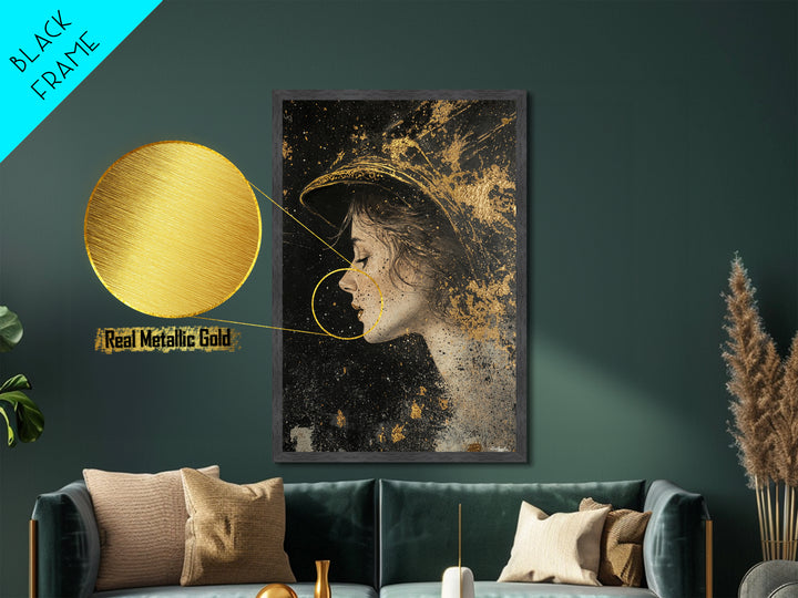 Enchanted Witch Profile Portrait | Metallic Gold Art & Metal Art | Elegant Spooky Season Decor, Framed in Real Natural Wood