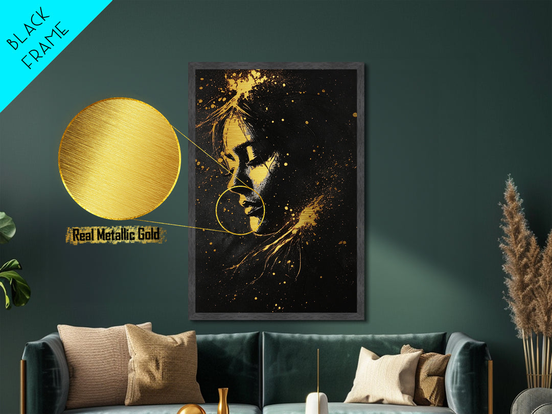 Gothic Portrait Metallic Gold Art Metal Art Spooky Woman Face In Natural Wood Frame Creepy Halloween Wall Decoration