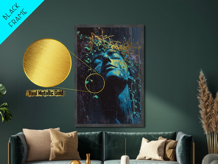 Haunted Statue Metallic Gold Art Metal Art Gothic Horror Bust Artwork With Real Wood Frame Spooky Season Halloween Decor