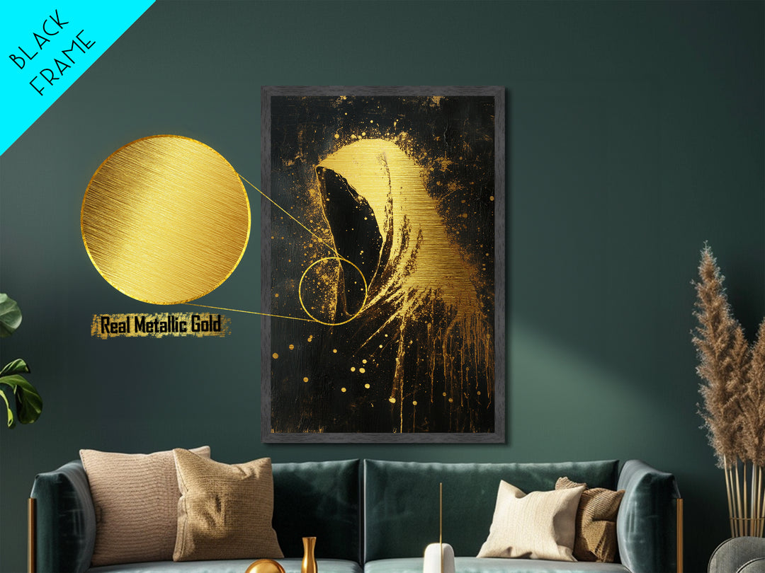 Creepy Hooded Phantom Aura | Horror Halloween Gothic Metallic Gold Art | Metal Art Wall Hanging With Real Wood Frame