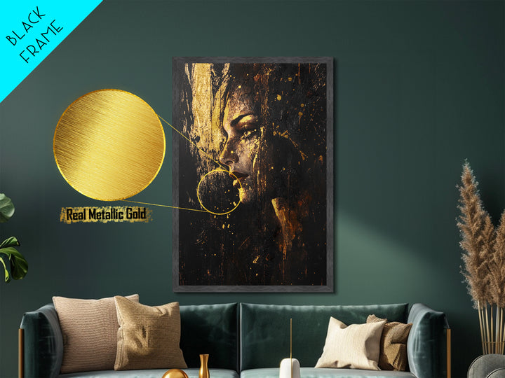 Dark Sorceress Profile Metallic Gold Art Metal Art | Spooky Gothic Halloween Wall Art In Stained Real Wood Frame