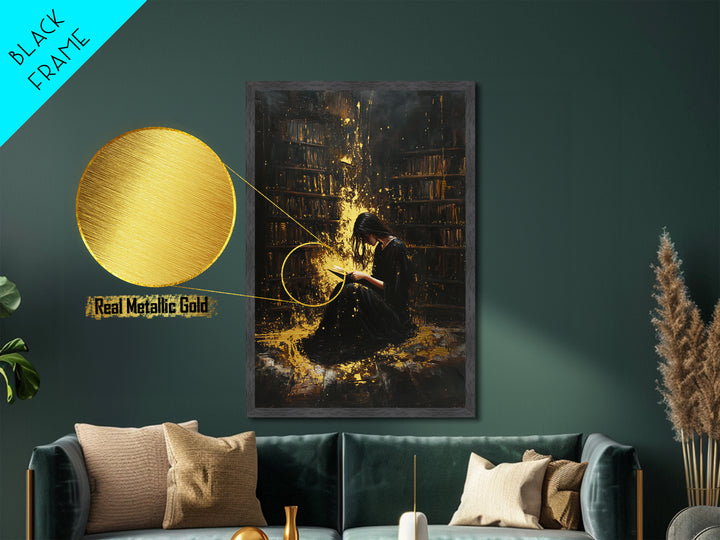 Abstract Gothic Face Metallic Gold Art, Creepy Horror Metal Art Portrait, Haunted Halloween Wall Artwork with Natural Wood Frame