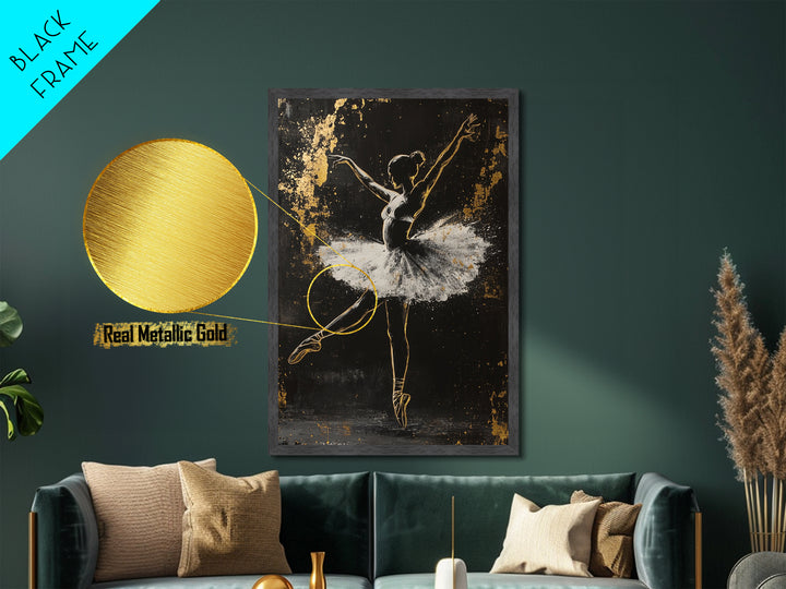 Ballerina Of Shadows Metallic Gold Art, Haunted Ballet Metal Art, Gothic Halloween Dance Wall Decor In Real Wood Frame