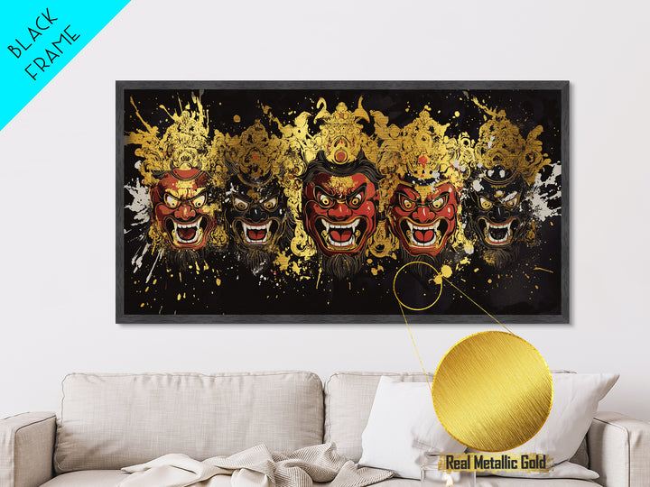 Abstract Mask Metallic Gold Metal Print, Splatter Art On Metal Wall Décor, Real Wood Frame, Gothic Dark Statement Artwork