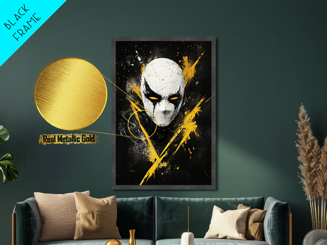 Bakongo Tribal Mask Metallic Gold Metal Print, African Ethnic Face Artwork, Spiritual Wall Hanging Decor, Real Wood Frame