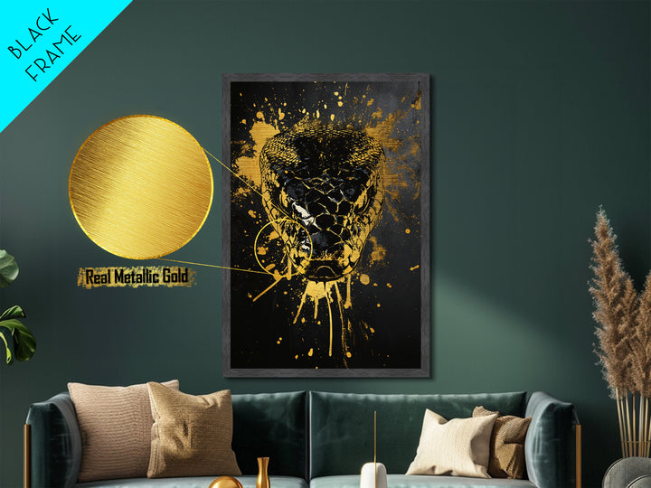 Fierce Snake Head Art,Modern Animal Wall Decor,Real Wood Frame,Bold Reptile Artwork,Striking Home Accent
