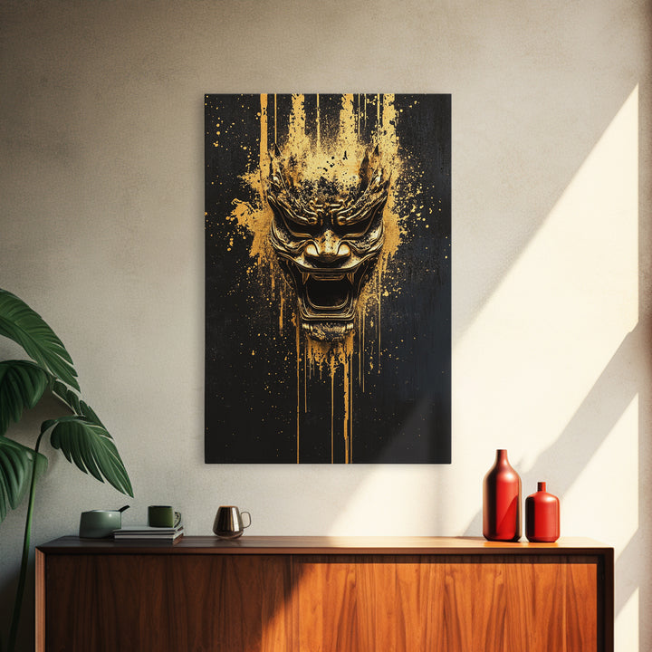 Spartan Warrior Helmet Splatter Art, Gold Canvas Print, Historical Wall Decor, Real Wood Frame, Ancient Warrior Artwork