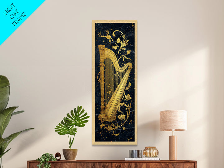 Golden Harp Nordic Wall Art, Wood Framed Metal Art, Metallic Gold Art, Gold Leaf, Gold Foil Art