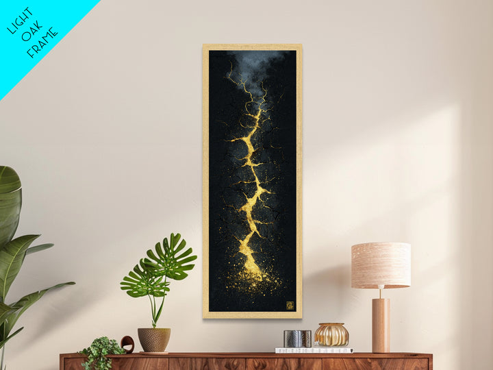 Cracked Path Ragnarok Metallic Gold Art Metal Art, Norse Mythology Abstract Wall Decor for Office, framed in solid wood