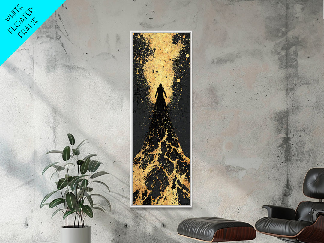 Ascendant Warrior Norse Canvas Gold Art Canvas Art, Viking Mythology Wall Decor for Man Cave or Office, with wood framing