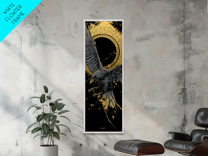 Odin’s Raven Canvas Gold Art Canvas Art | Nordic Mythology Wall Art for Dad Gift or Man Cave | Viking Decor in Real Wood Frame