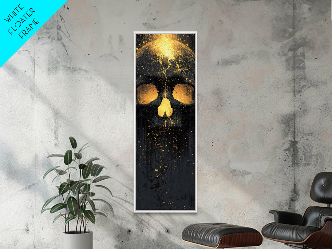 Skull of Ragnarok Canvas Gold Art Canvas Art | Norse Mythology Wall Decor for Man Cave or Office | Viking Style Frame in Real Wood