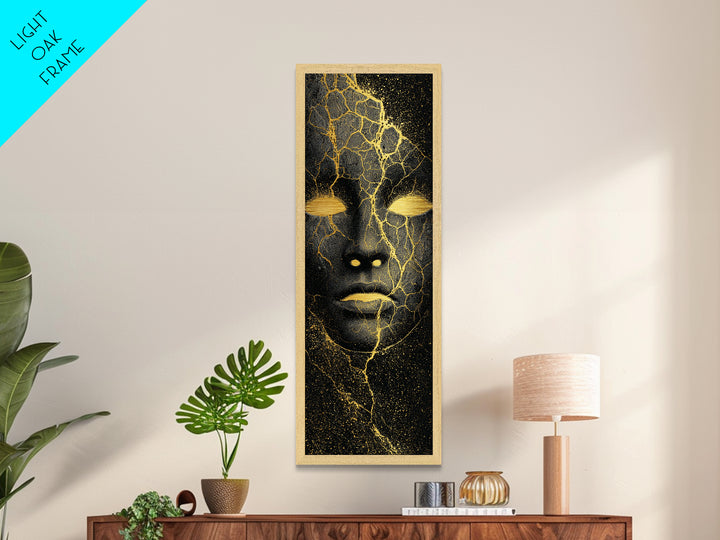 Mystical Nordic Mask Metallic Gold Art Metal Art | Viking Mythology Inspired Wall Art | Man Cave or Office Decor with Real Wood Frame