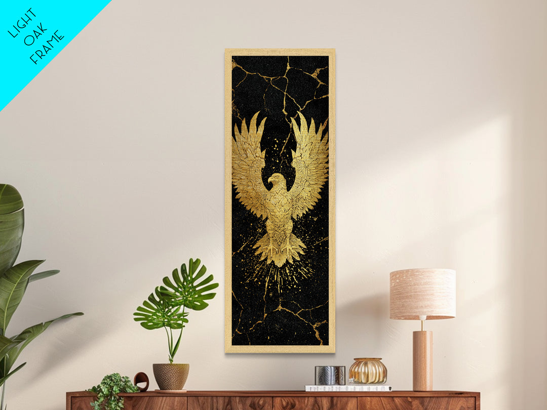 Golden Eagle Nordic Wall Art, Wood Framed Metal Art, Metallic Gold Art, Gold Leaf, Gold Foil Art
