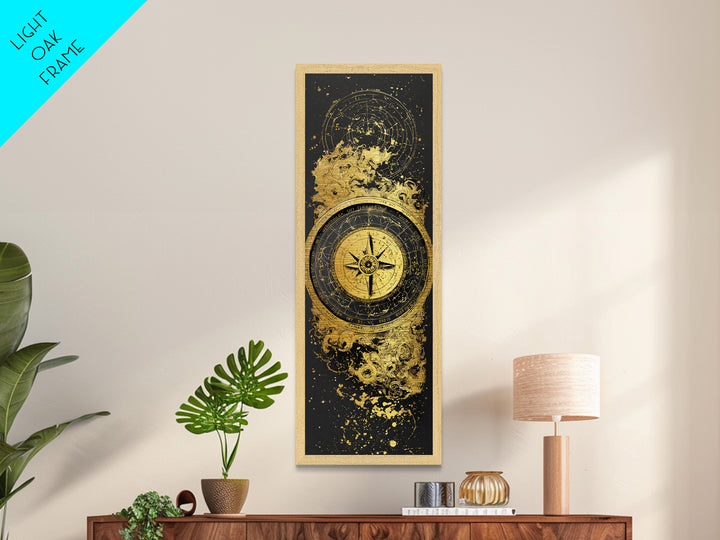 Golden Compass Nordic Wall Art, Wood Framed Metal Art, Metallic Gold Art, Gold Leaf, Gold Foil Art