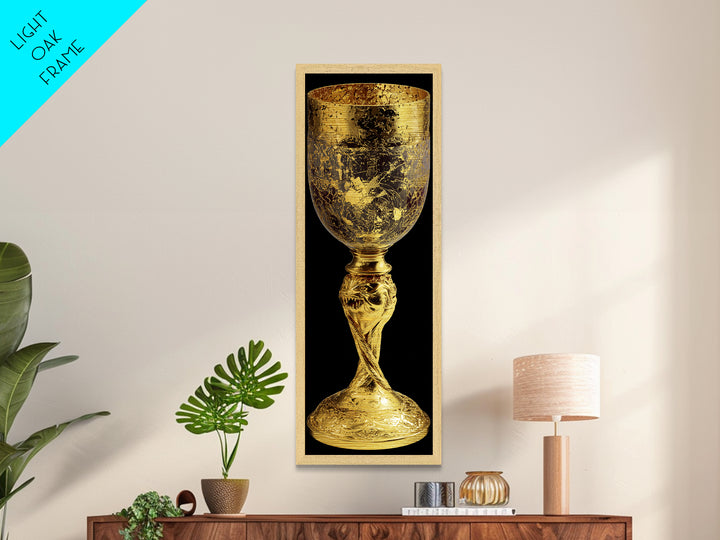 Golden Chalice Metal Art Print, Wood Framed Metal Art, Nordic Wall Art, Metallic Gold Art Print