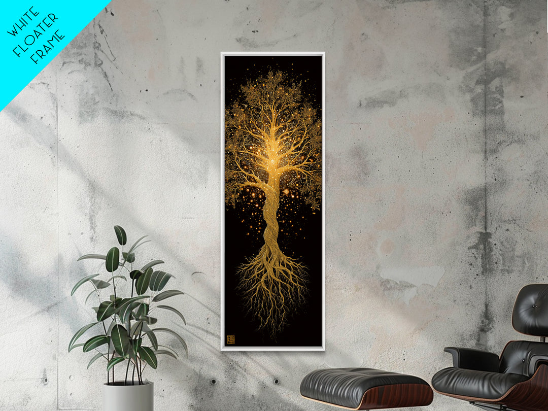 Norse Yggdrasil Canvas Gold Art Canvas Art, Nordic World Tree Wall Decor, Viking Office Art or Dad Gift with real wood frame