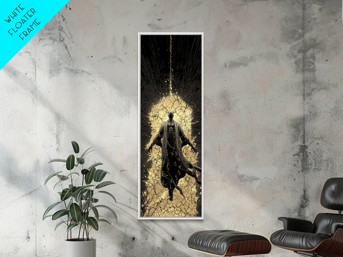 Norse God Ascension Canvas Gold Art Canvas Art | Viking Mythology Wall Art | Bold Nordic Office Decor with Natural Wood Frame