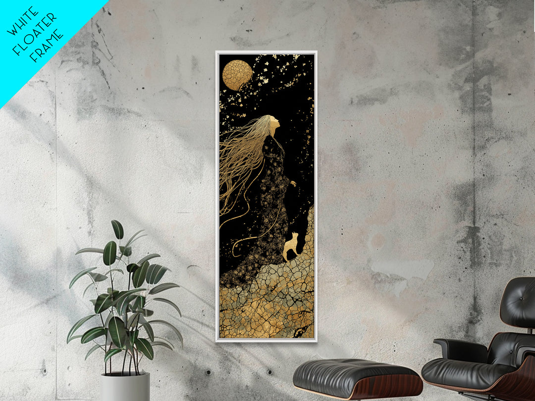 Canvas Gold Art of Freyja, Viking Goddess in Norse Mythology, Stunning Canvas Art for Office or Man Cave Wall Decor Framed in Solid Natural Wood