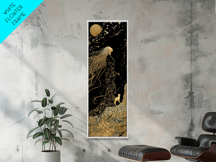 Canvas Gold Art of Freyja, Viking Goddess in Norse Mythology, Stunning Canvas Art for Office or Man Cave Wall Decor Framed in Solid Natural Wood