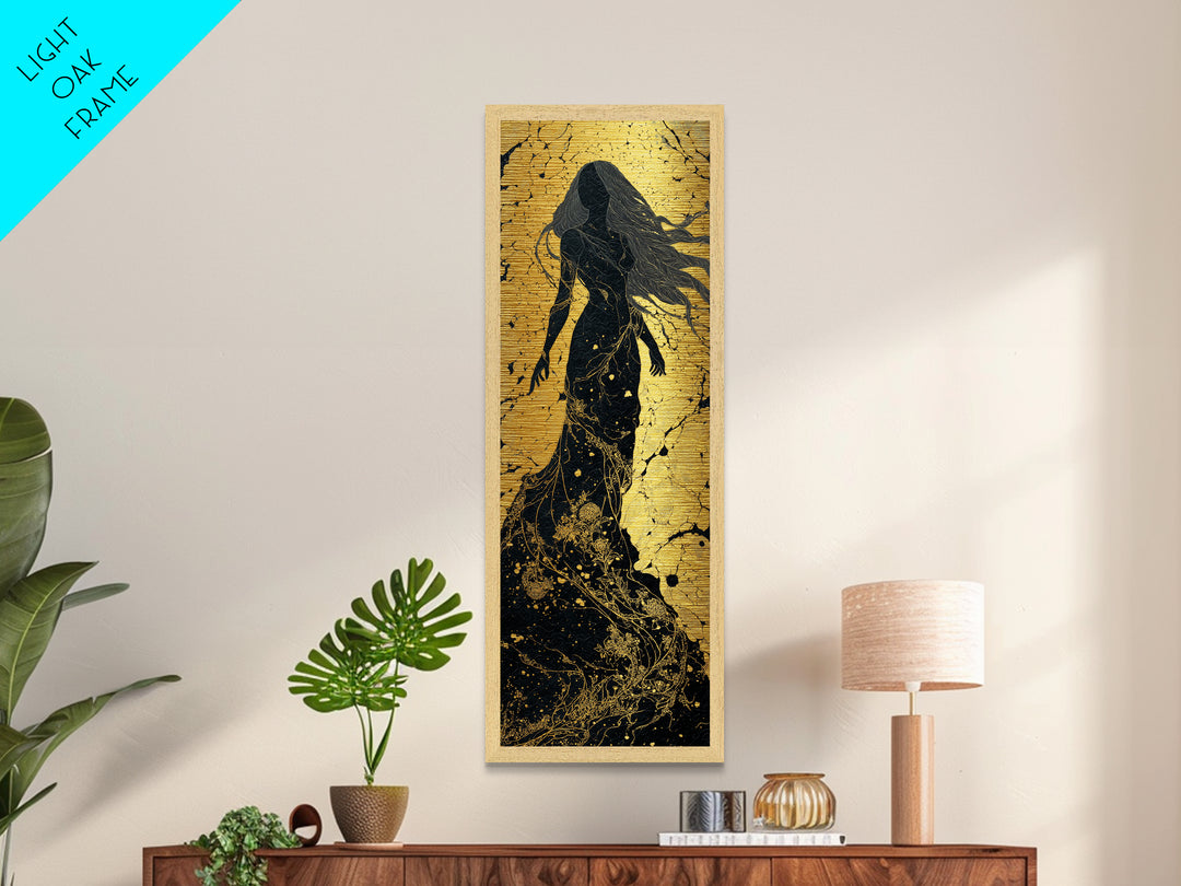 Freyja Goddess Metallic Gold Art, Norse Mythology Metal Art Featuring Viking Goddess of Love, Man Cave or Office Art Beautifully Framed in Wood