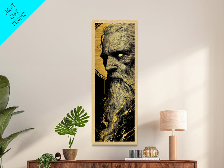 Odin Metallic Gold Art, Viking Metal Art Norse Allfather Portrait, Nordic Mythology Wall Decor for Man Cave or Office in Wood Frame