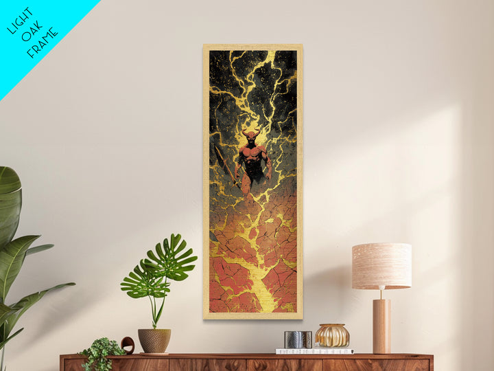 Surtur Metallic Gold Art, Viking Metal Art Norse Fire Giant Mythology Decor, Bold Man Cave or Office Wall Hanging in Real Wood Frame