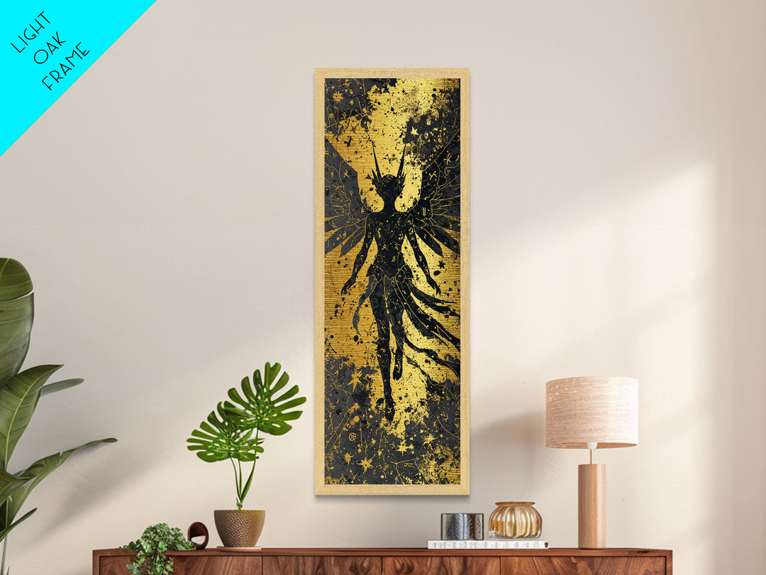 Metallic Gold Art Valkyrie Warrior Goddess, Norse Mythology Metal Art in real wood frame, Nordic office wall decor or dad gift