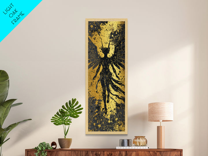 Metallic Gold Art Valkyrie Warrior Goddess, Norse Mythology Metal Art in real wood frame, Nordic office wall decor or dad gift