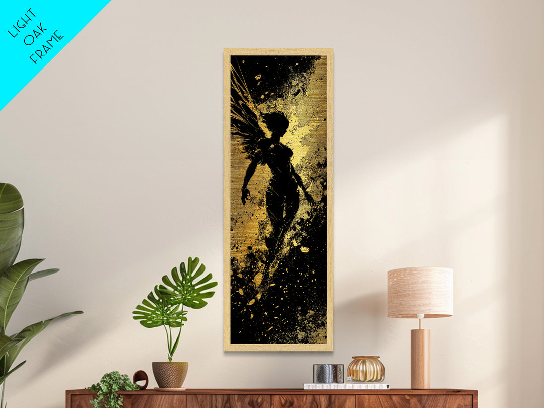 Valkyrie Metallic Gold Art Nordic Mythology Wall Decor, Metal Art for Man Cave or Office, framed in natural wood for bold style