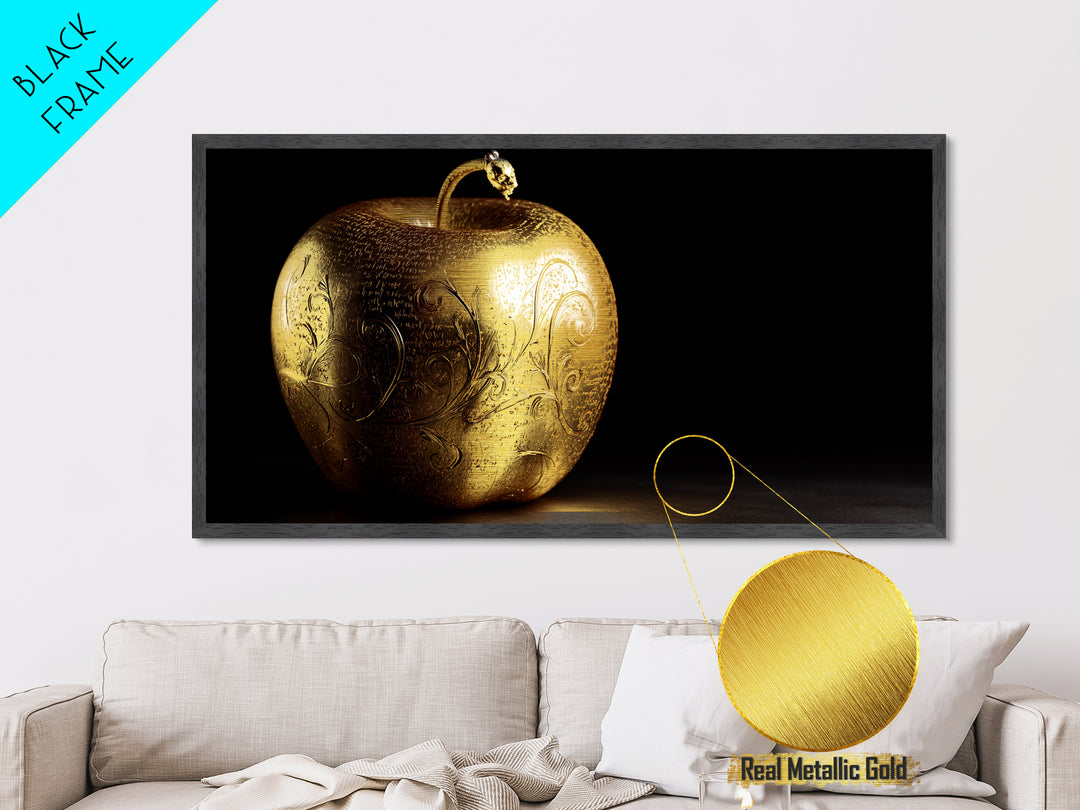 Golden Apple of Idunn Metallic Gold Art, Norse Mythology Metal Art, Viking Wall Decor with real wood frame, unique man cave gift
