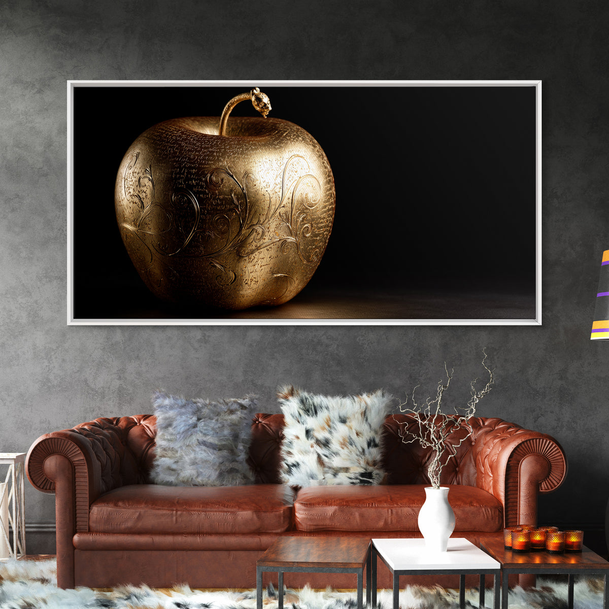 Golden Apple of Idunn Canvas Gold Art, Norse Mythology Canvas Art, Viking Wall Decor with real wood frame, unique man cave gift