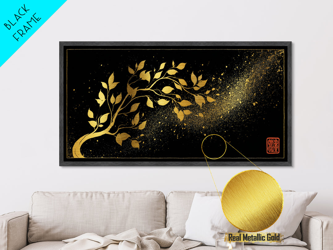 Yggdrasil Tree Metallic Gold Art, Nordic Mythology Inspired Metal Art with Natural Wood Frame, Pagan Office Decor, Man Gift