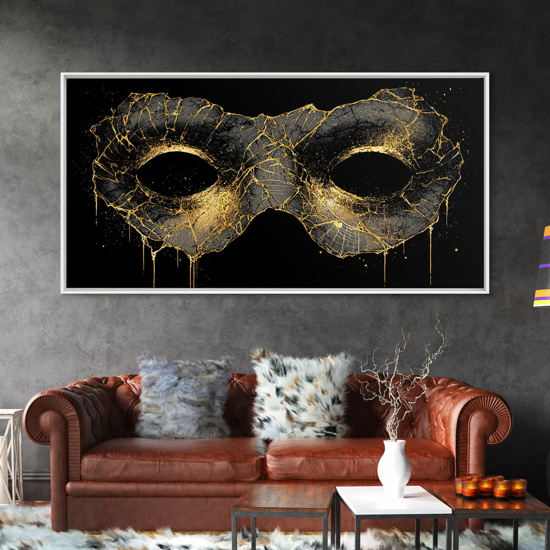 Viking Mask Canvas Gold Art, Nordic Mythology Canvas Art, Norse Warrior Office Wall Decor with Real Wood Frame, Dad Gift