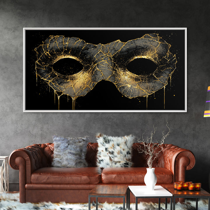 Viking Mask Canvas Gold Art, Nordic Mythology Canvas Art, Norse Warrior Office Wall Decor with Real Wood Frame, Dad Gift