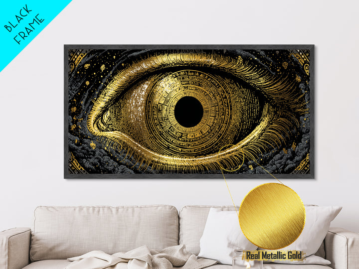 Mystic Rune Eye Metallic Gold Art Norse Metal Art Nordic Wall Hanging with real wood frame, Viking Decor, Dad Gift for Office