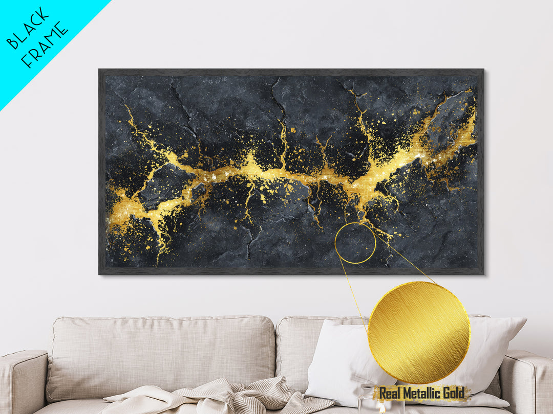 Golden Fracture Metallic Gold Art Nordic Metal Art Norse Abstract Wall Hanging with natural wood frame, Office Decor, Dad Gift
