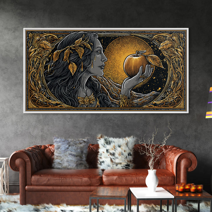 Norse Goddess Idunn Canvas Gold Art Canvas Art Wall Hanging Nordic Mythology Decor for Man Cave or Viking Office Art with real wood frame