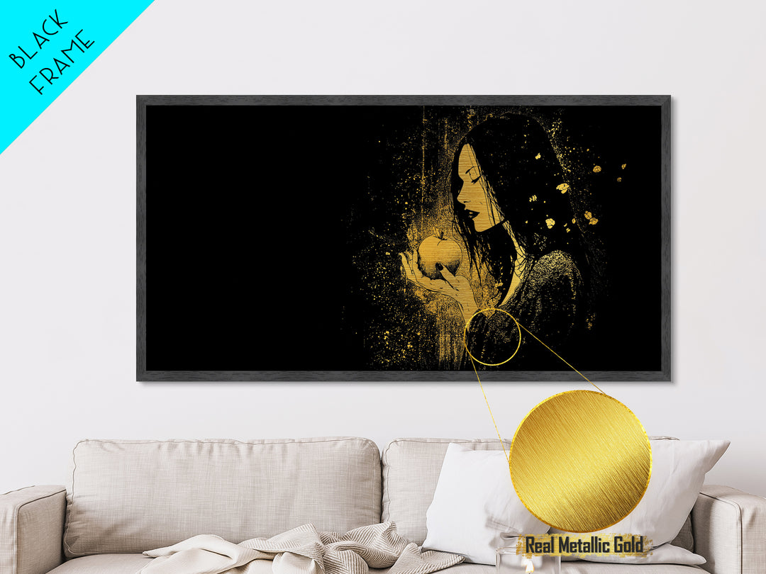 Idunn Norse Goddess with Golden Apple Metallic Gold Art Metal Art Nordic Wall Art for Dad Gift or Office Decor framed in natural wood