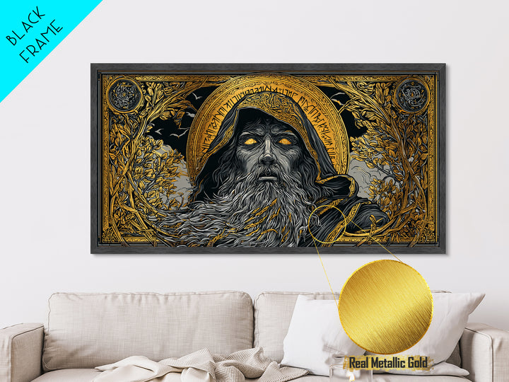 Ragnarok Battle Metallic Gold Art Viking Apocalypse Scene Metal Art, Norse Mythology Man Cave Art with sturdy real wood frame
