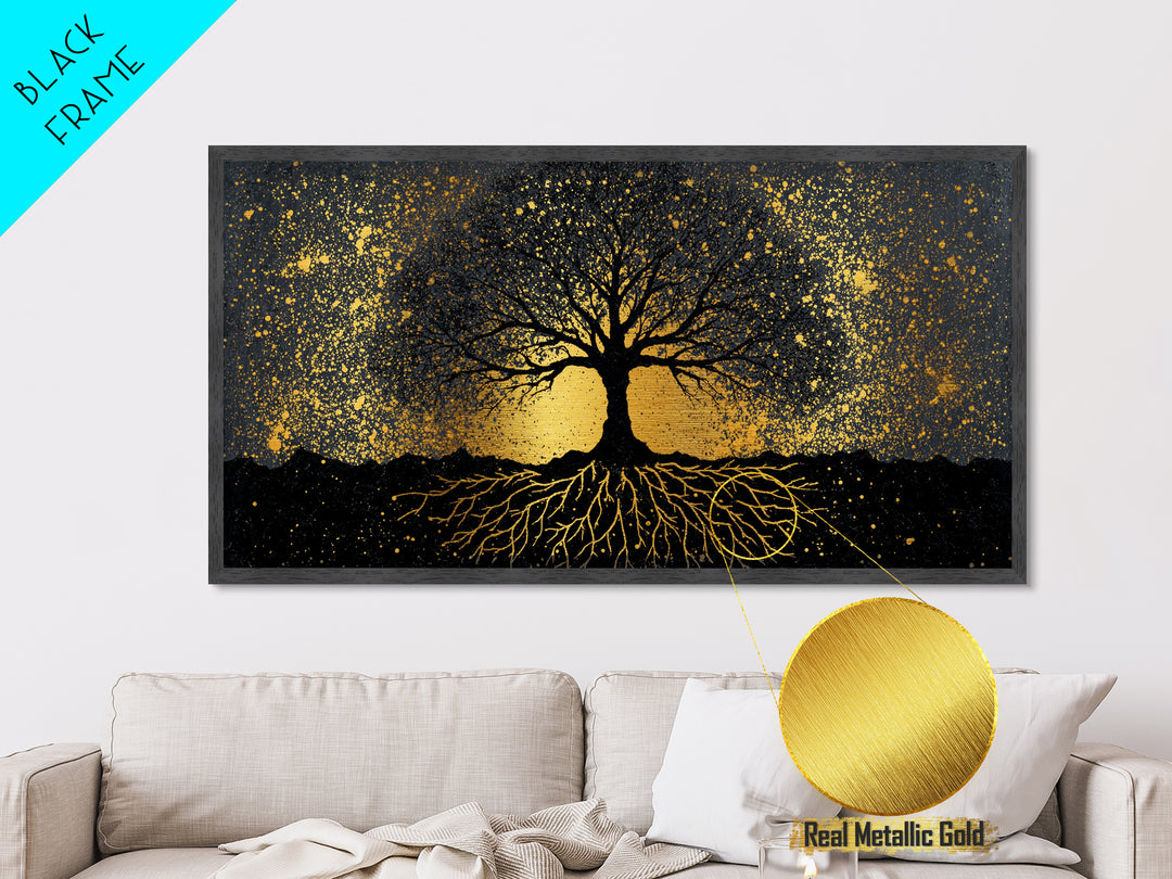Viking Funeral Metallic Gold Art Metal Art, Norse Longship Silhouette Wall Decor framed in Natural Wood, Nordic Mythology Artwork
