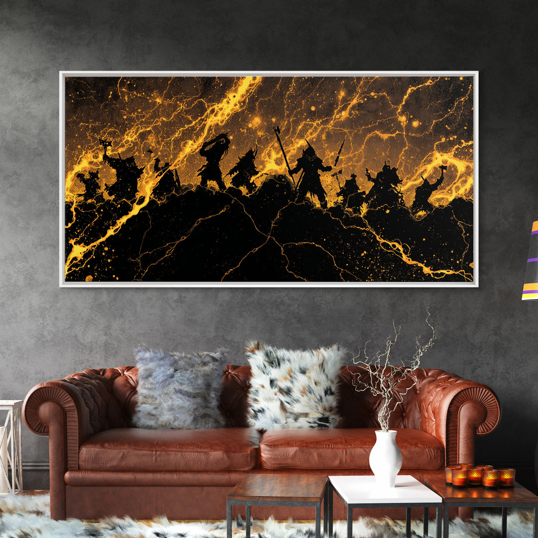 Odin Allfather Canvas Gold Art Norse God Portrait Canvas Art, Viking Nordic Decor for Man Cave or Office in real wood frame