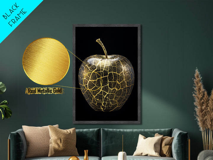 Golden Apple of Idunn Norse Myth Metallic Gold Art Metal Art, Viking Wall Decor framed in authentic natural wood