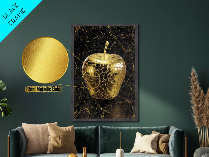 Nordic Mythology Golden Apple Metallic Gold Art Metal Art, Unique Norse Symbol Wall Decor with real wood frame