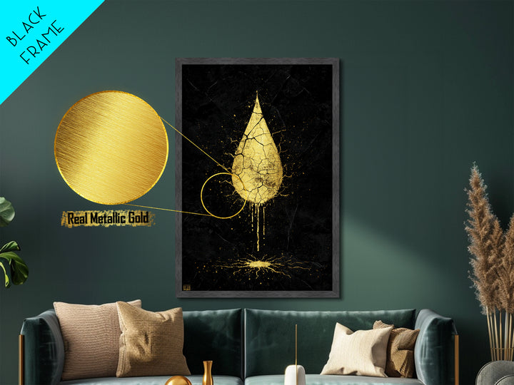 Nordic Mythology Gold Drop Painting Metallic Gold Art Metal Art Norse Symbolism Office or Dad Gift framed in wood