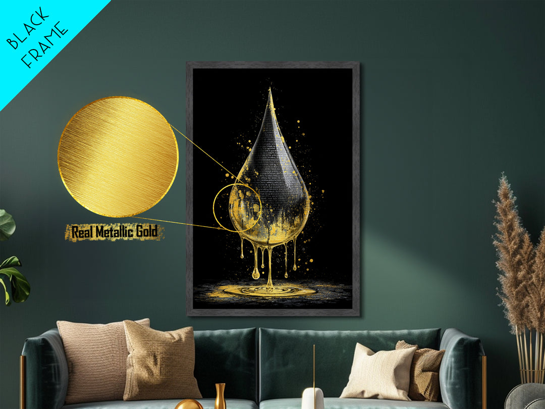 Metal Art Metallic Gold Art Viking Drop of Life Nordic Symbol Office Wall Decor Man Cave Gift framed in natural wood