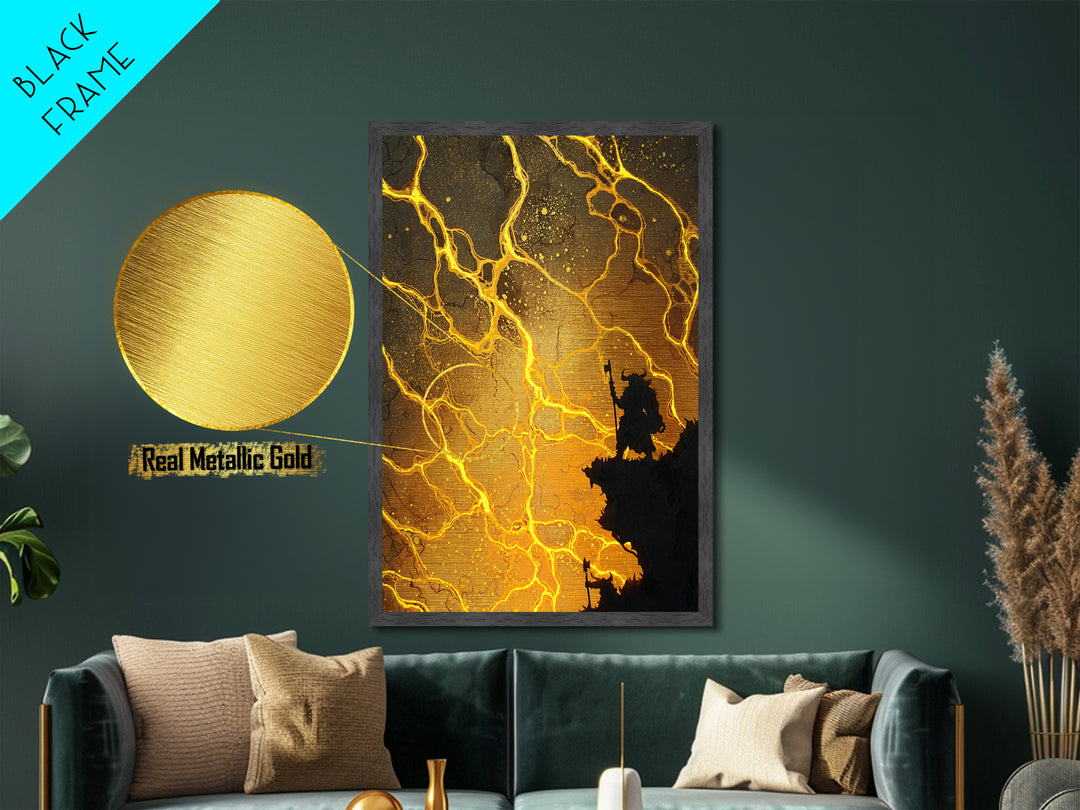 Norse Warrior Silhouette Metallic Gold Art Metal Art Viking Mythology Battle Scene Wall Decor, Office or Man Cave in real wood