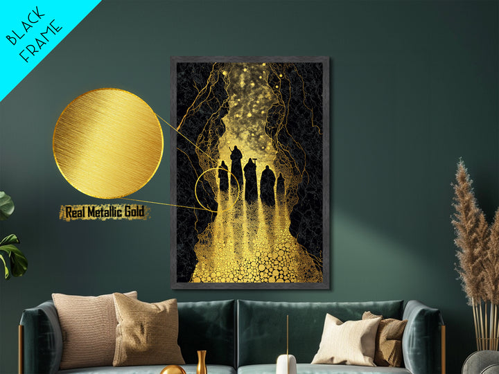 Council of Gods Metallic Gold Art Metal Art Norse Mythology Wall Decor, Odin and Aesir Office or Man Cave Wall Art framed in wood