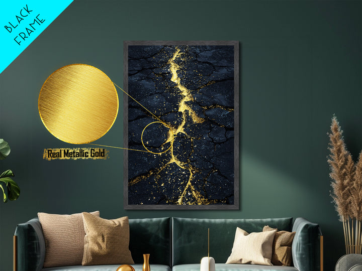 Cracked Earth with Molten Gold Metallic Gold Art Metal Art Norse Inspired Abstract Nordic Decor Office or Man Cave framed wood